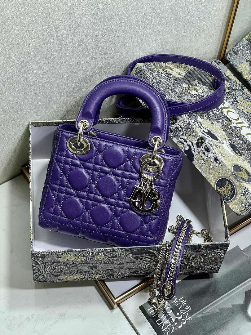 Dior M0505 Mini LADY Dior Bag Purple Cannage Lambskin