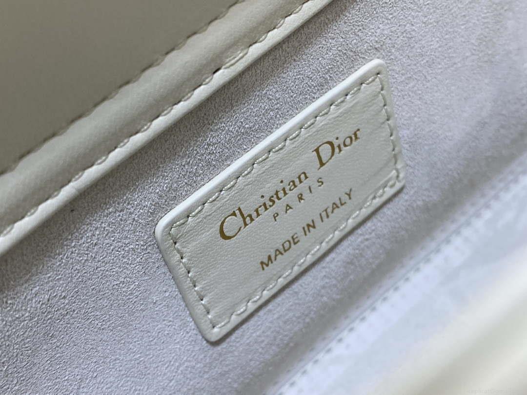 Dior M0540 Medium Lady D-Joy Bag White Cannage Lambskin with Gold-Finish Butterfly Studs