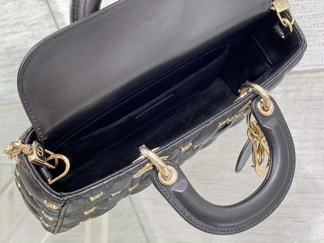 Dior M0540 Medium Lady D-Joy Bag Black Cannage Lambskin with Gold-Finish Butterfly Studs
