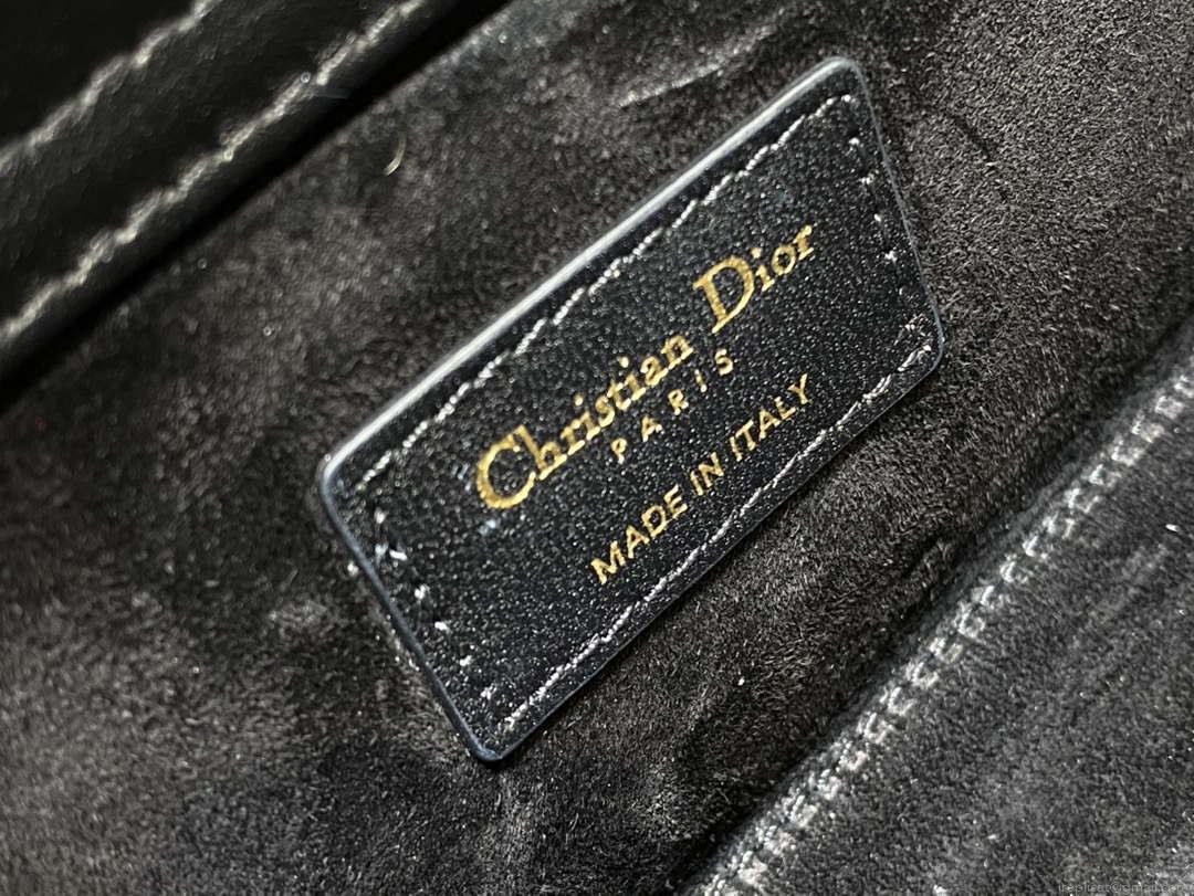 Dior M0540 Medium Lady D-Joy Bag Black Cannage Lambskin with Gold-Finish Butterfly Studs