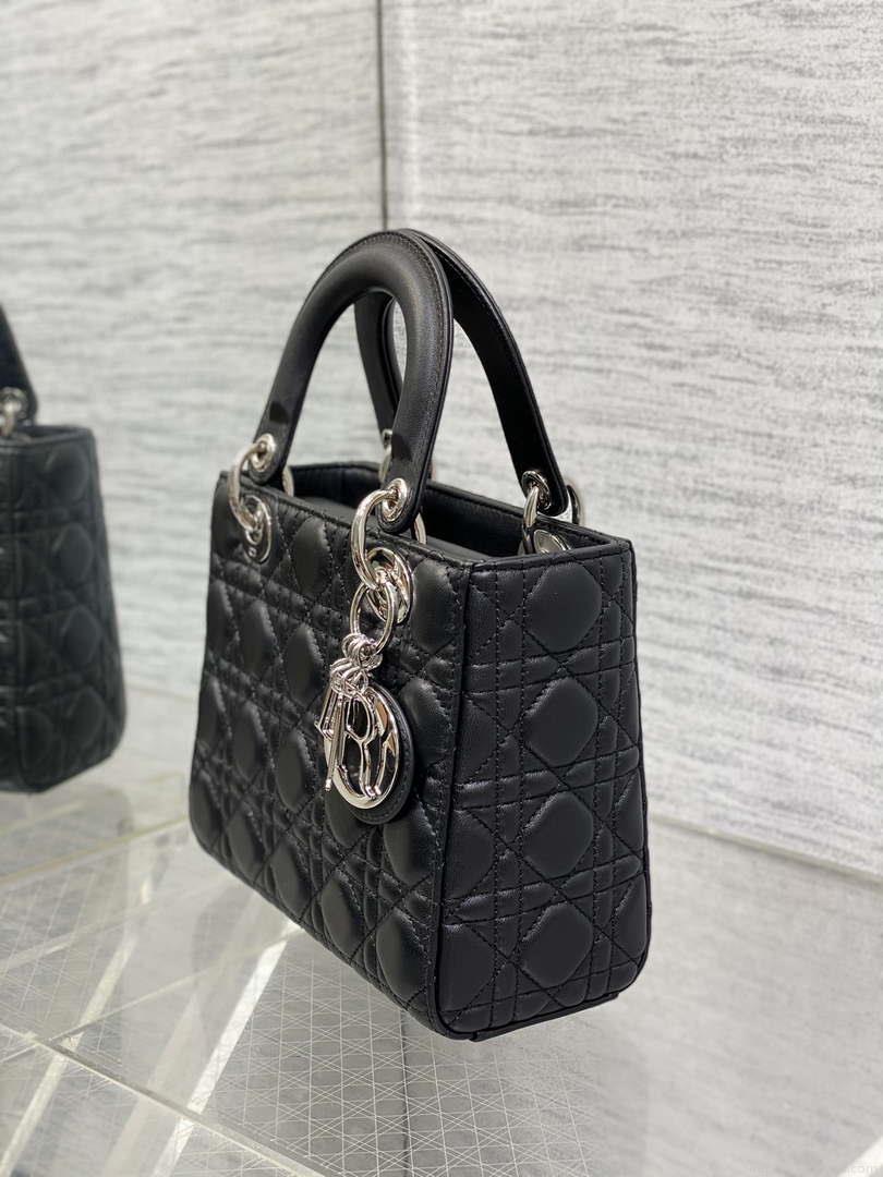 Dior M0538 Small Lady My ABCDior Bag Black Cannage Lambskin Silver