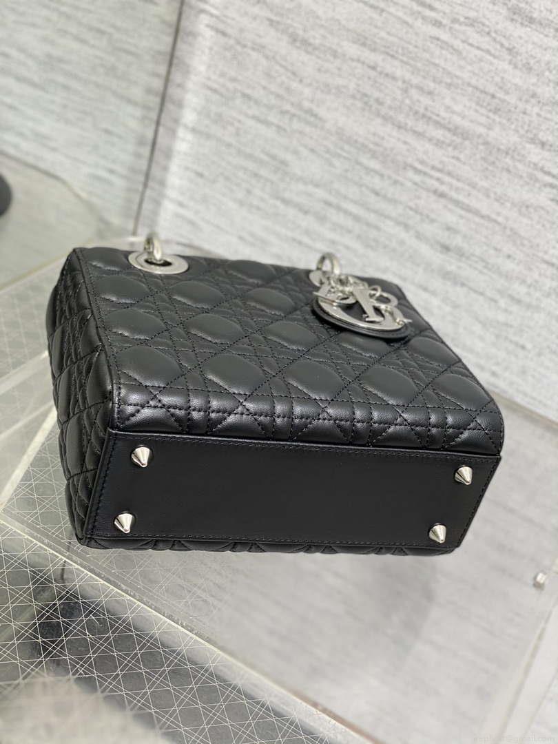 Dior M0538 Small Lady My ABCDior Bag Black Cannage Lambskin Silver