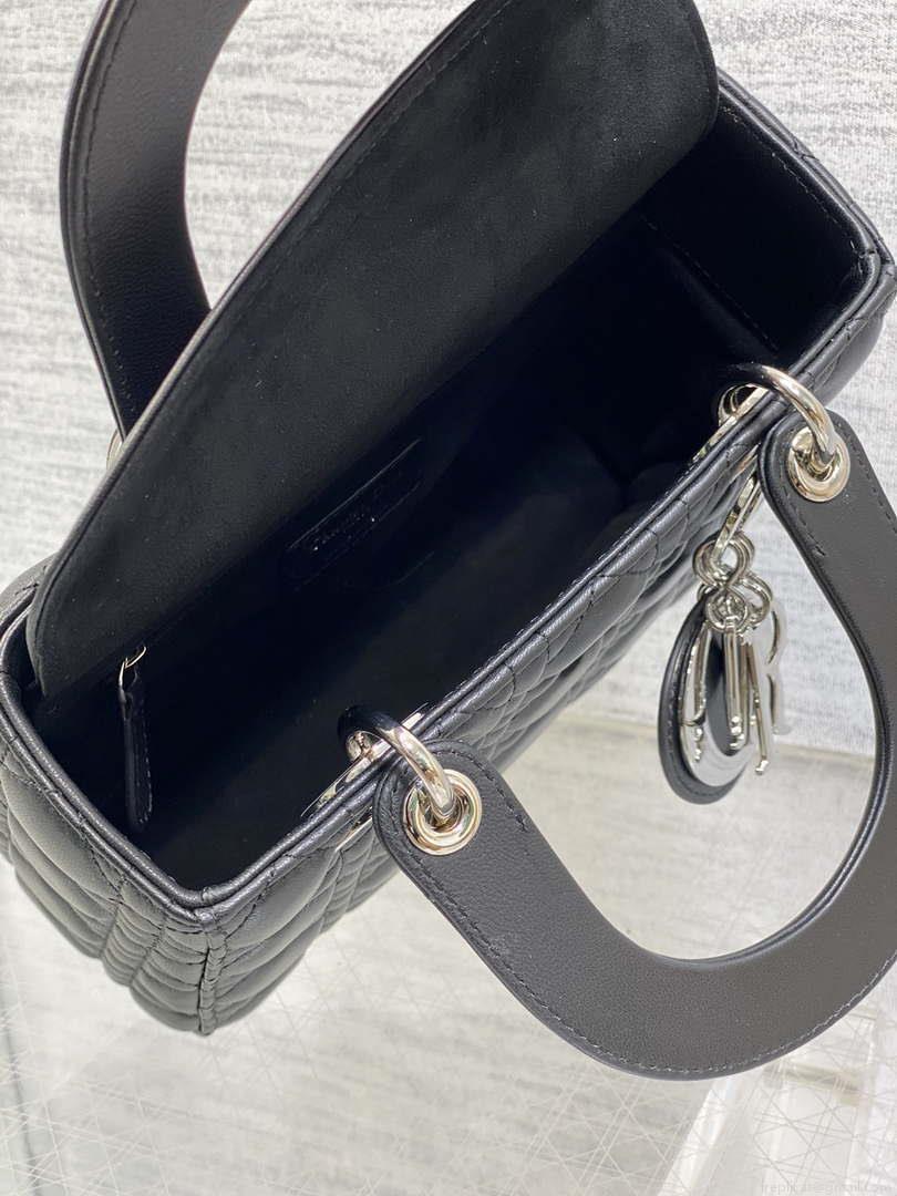 Dior M0538 Small Lady My ABCDior Bag Black Cannage Lambskin Silver