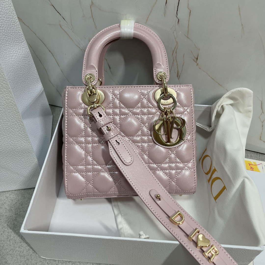 Dior M0538 Small Lady My ABCDior Bag Pearlescent Pink Cannage Lambskin