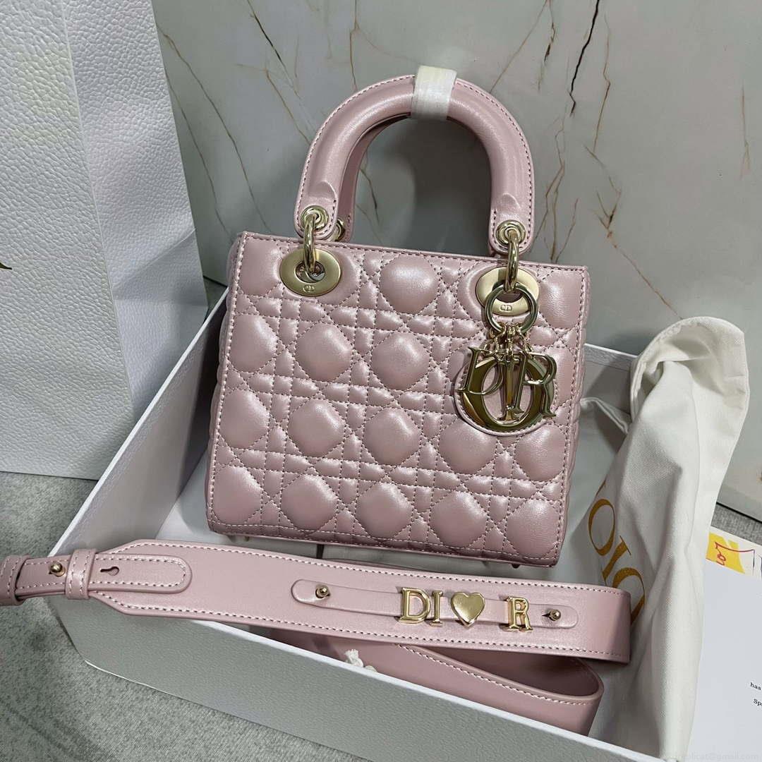 Dior M0538 Small Lady My ABCDior Bag Pearlescent Pink Cannage Lambskin