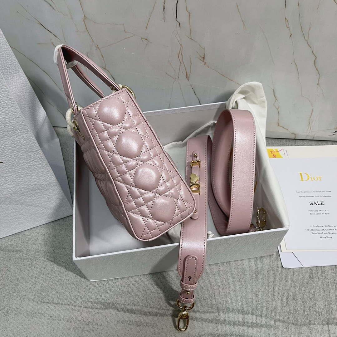 Dior M0538 Small Lady My ABCDior Bag Pearlescent Pink Cannage Lambskin