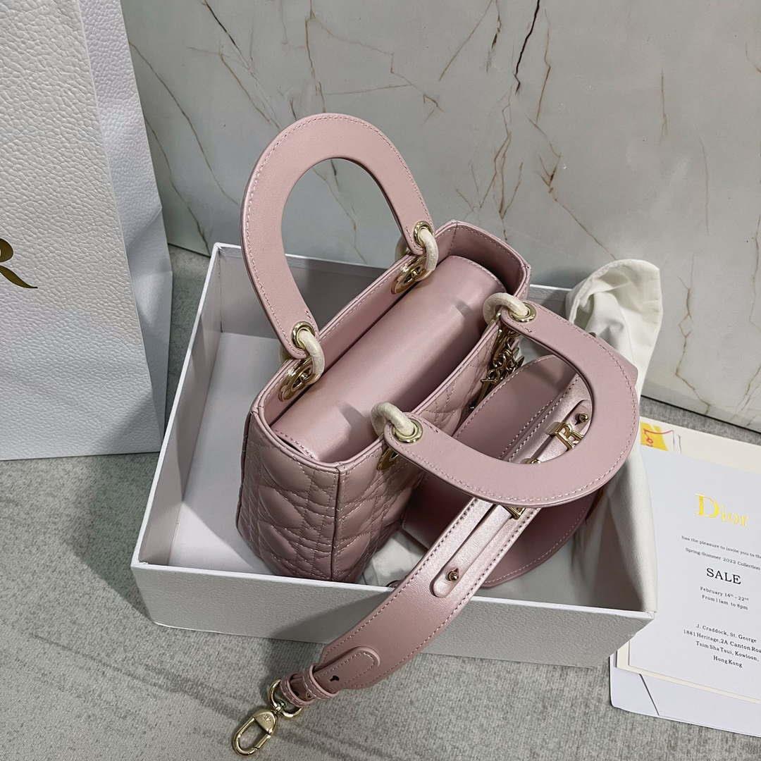 Dior M0538 Small Lady My ABCDior Bag Pearlescent Pink Cannage Lambskin