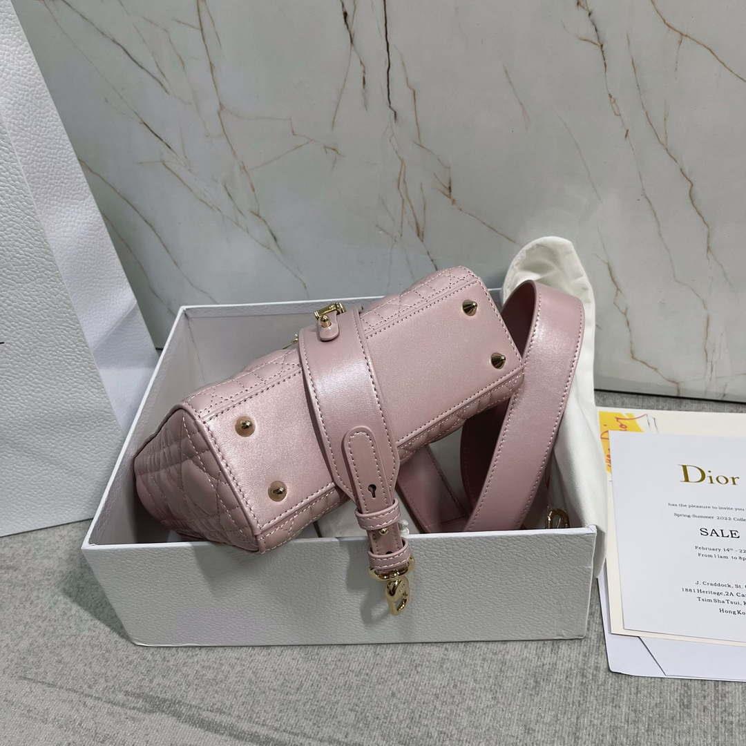 Dior M0538 Small Lady My ABCDior Bag Pearlescent Pink Cannage Lambskin