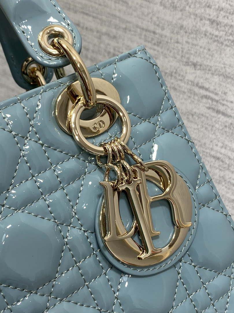 Dior M0538 Small Lady My ABCDior Bag Lake Blue Patent Cannage Calfskin