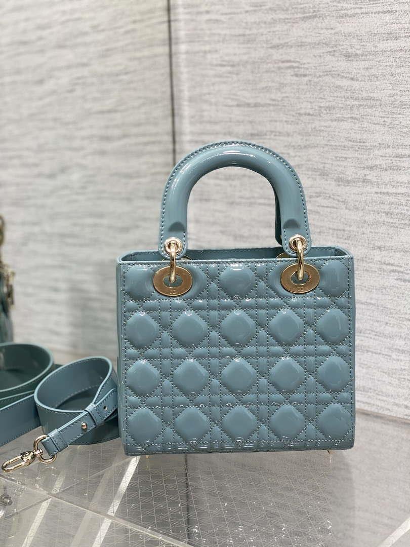 Dior M0538 Small Lady My ABCDior Bag Lake Blue Patent Cannage Calfskin