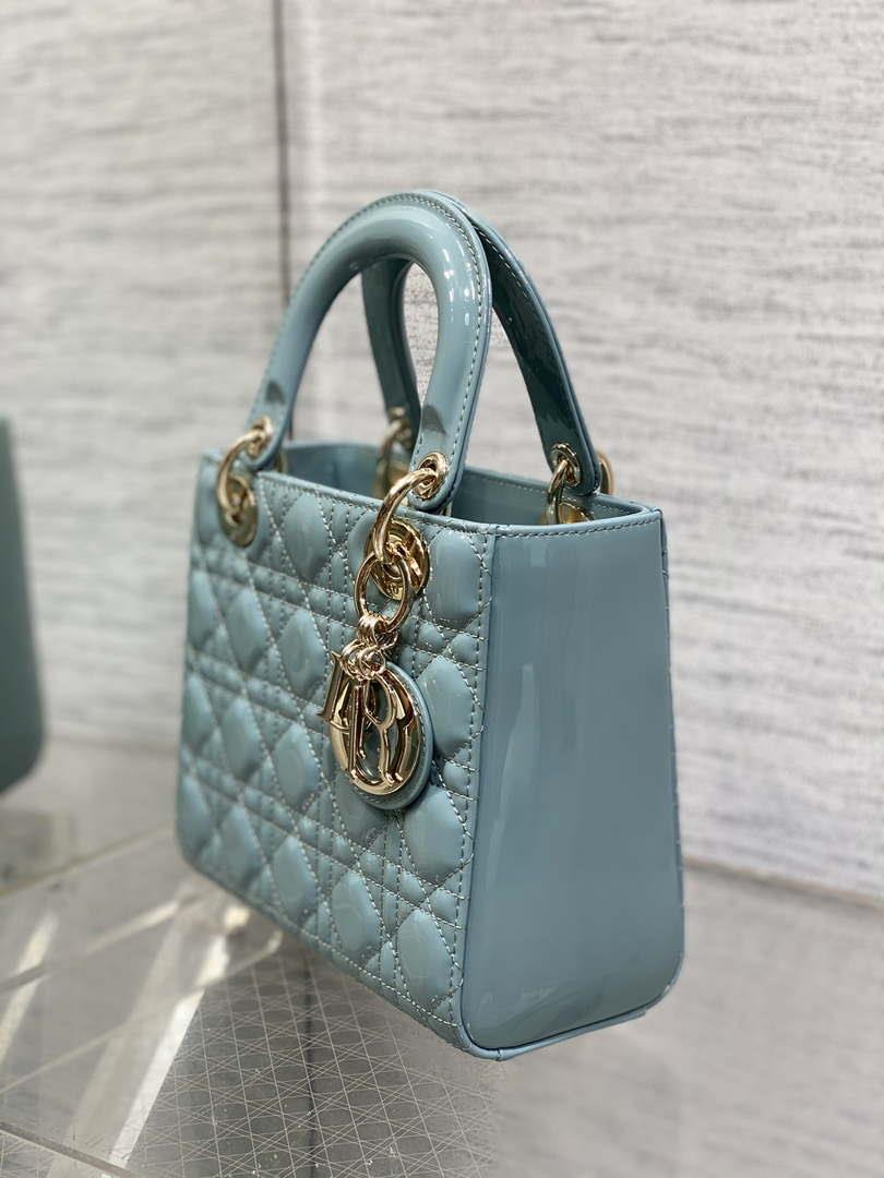 Dior M0538 Small Lady My ABCDior Bag Lake Blue Patent Cannage Calfskin