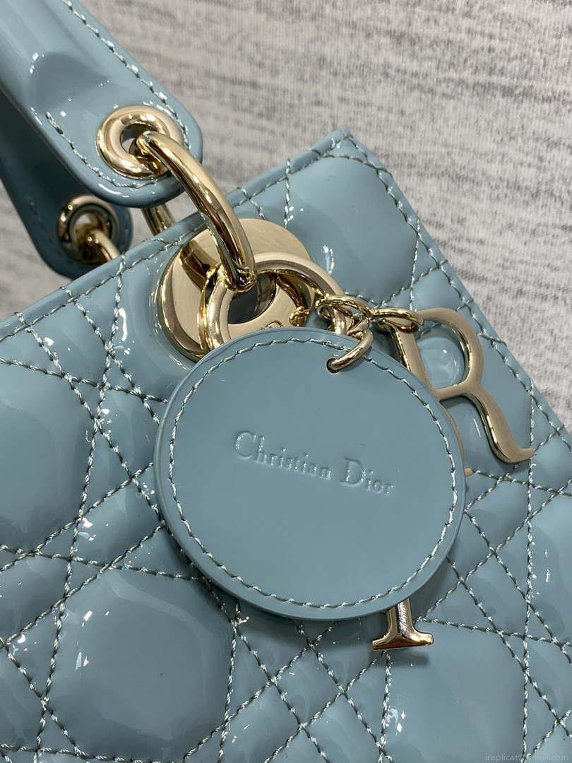 Dior M0538 Small Lady My ABCDior Bag Lake Blue Patent Cannage Calfskin