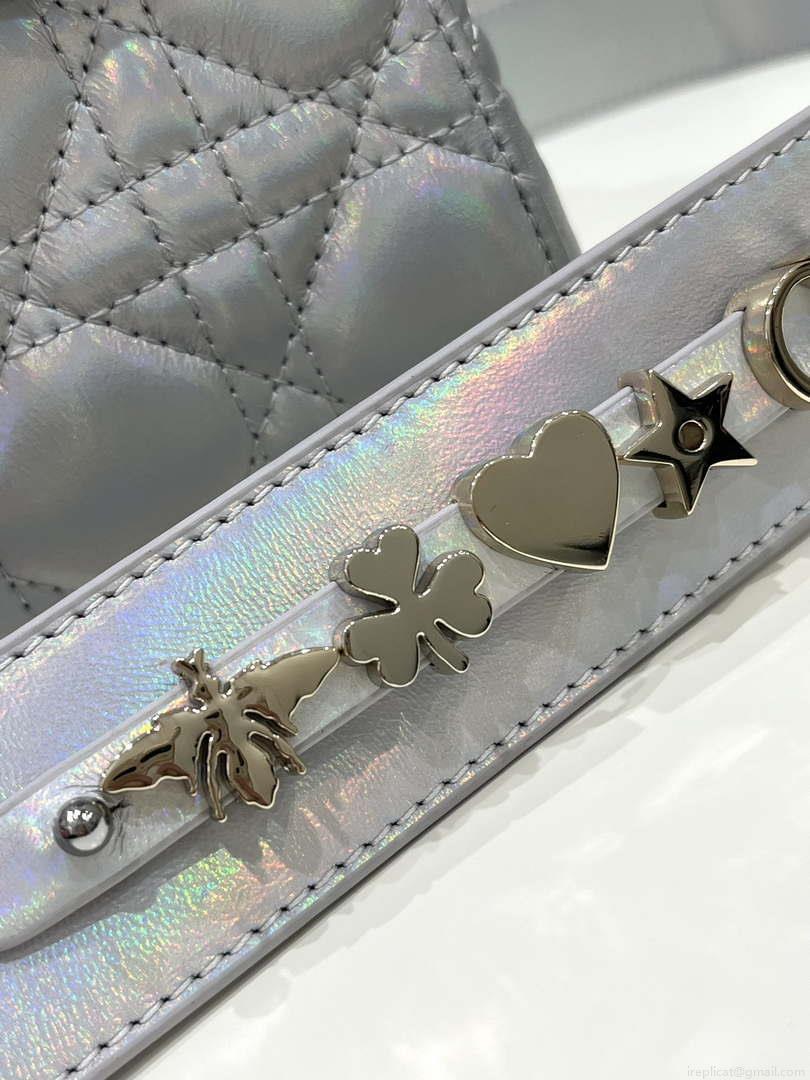 Dior M0538 Small Lady My ABCDior Bag Metallic Silver-Tone Cannage Calfskin