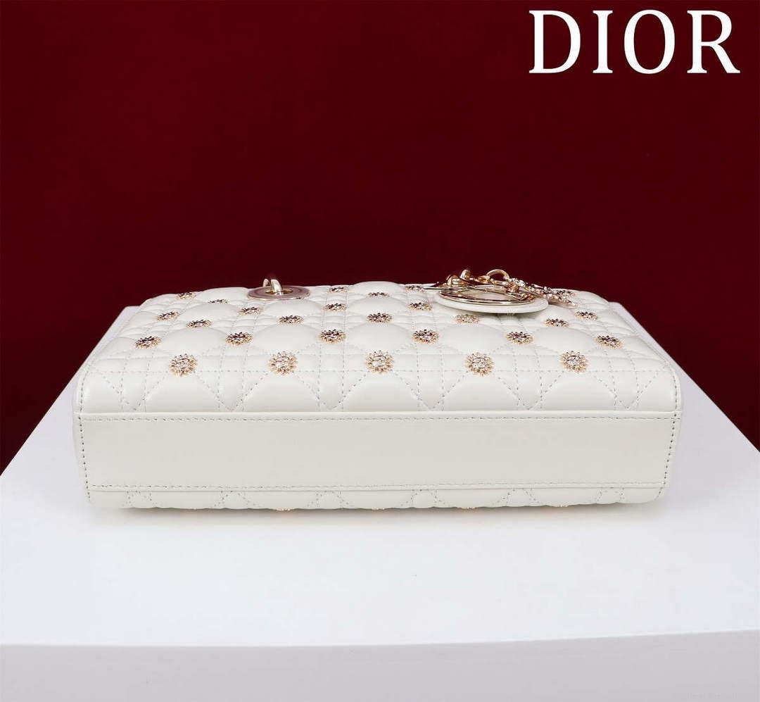 Dior M0540 Medium Lady D-Joy Bag White Cannage Lambskin with Gold-Finish Sun Studs