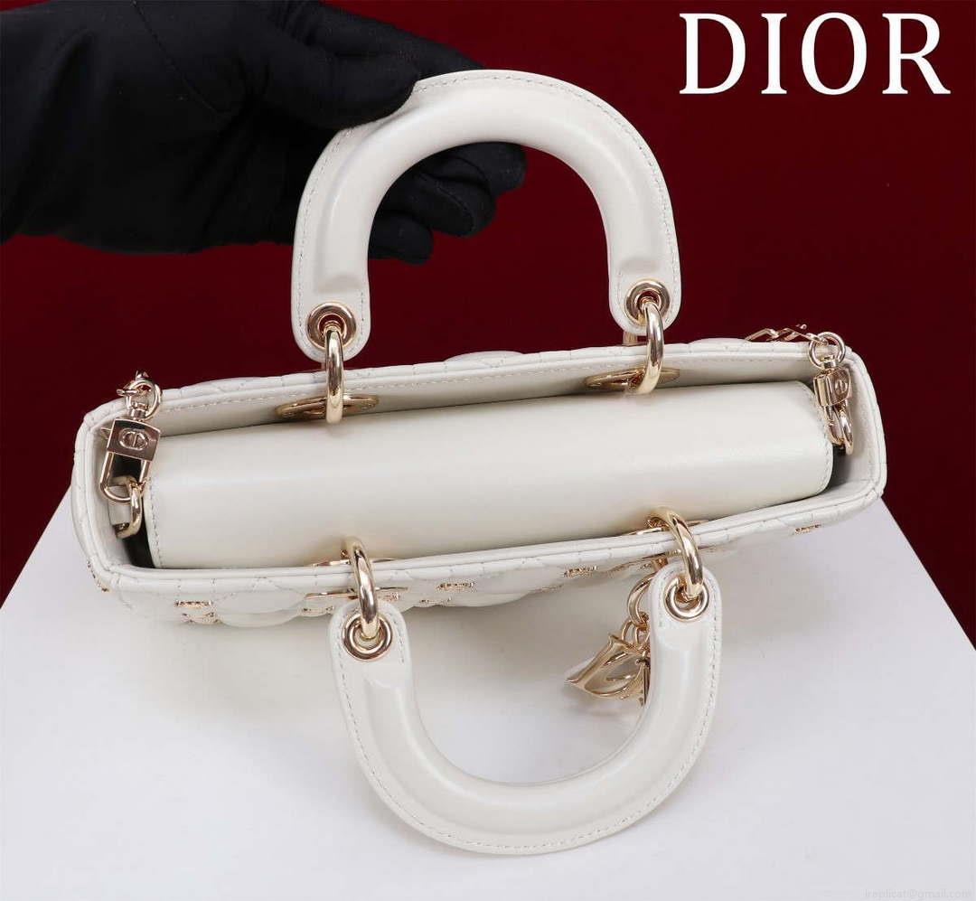 Dior M0540 Medium Lady D-Joy Bag White Cannage Lambskin with Gold-Finish Sun Studs