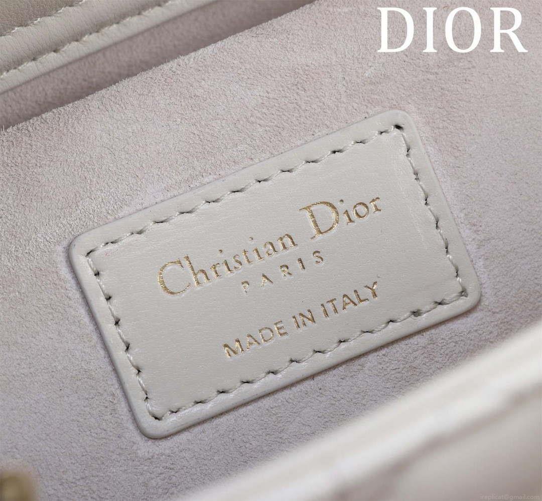 Dior M0540 Medium Lady D-Joy Bag White Cannage Lambskin with Gold-Finish Sun Studs