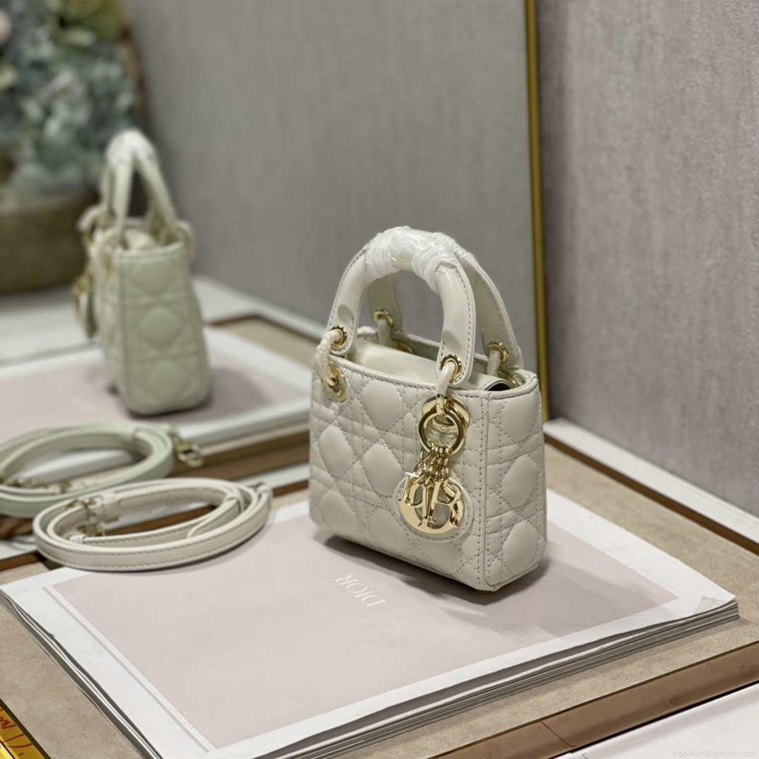 Dior S0856 MICRO LADY Dior Bag White Cannage Lambskin