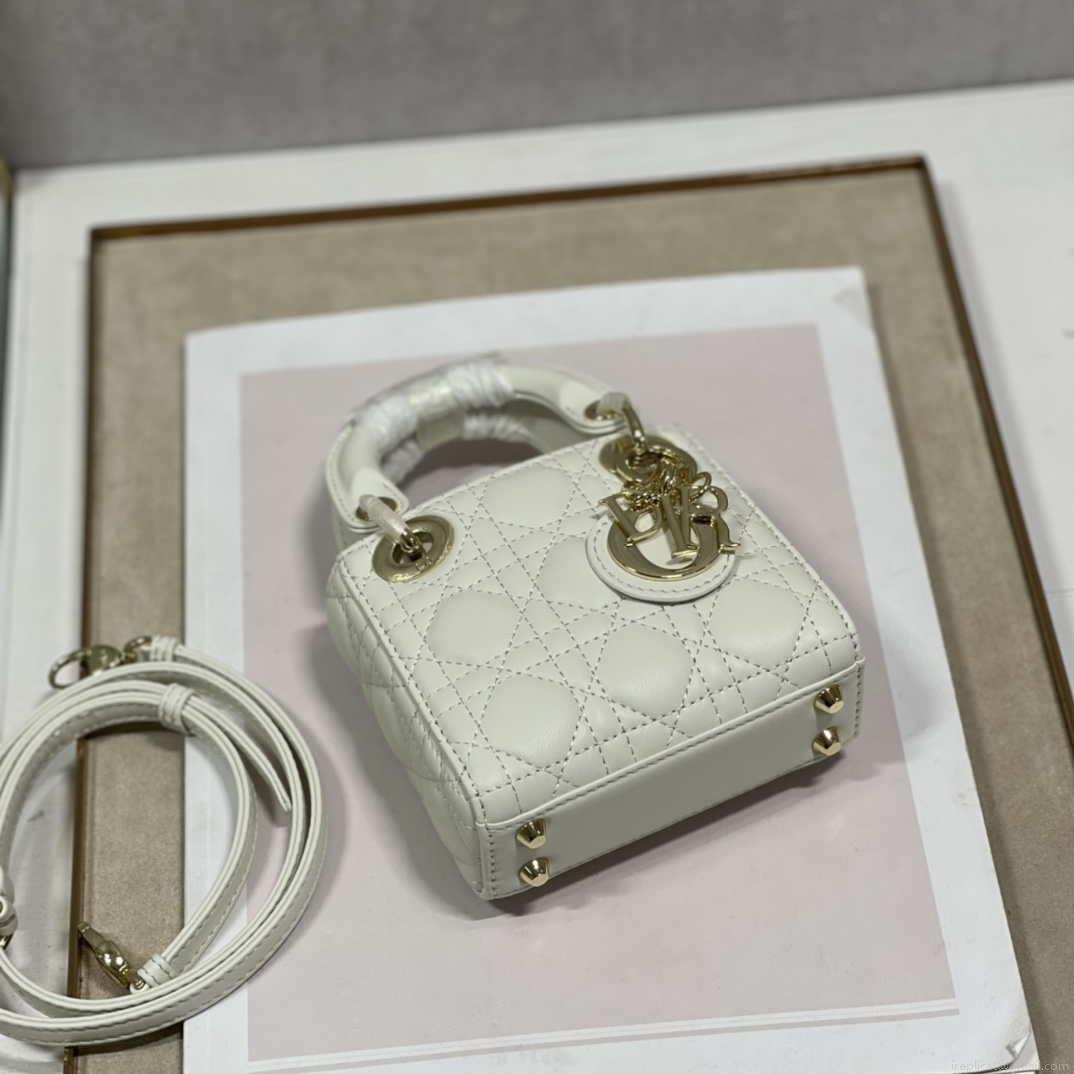 Dior S0856 MICRO LADY Dior Bag White Cannage Lambskin