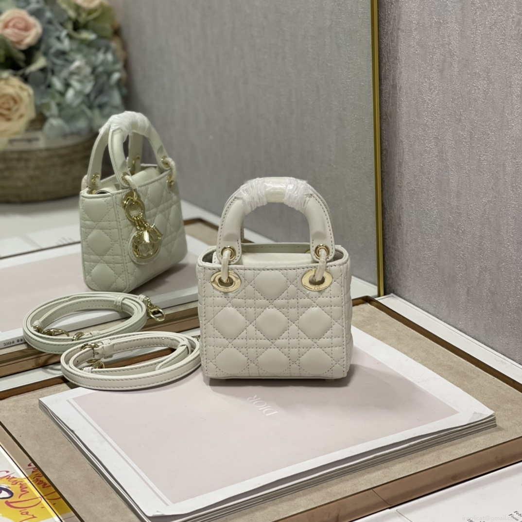 Dior S0856 MICRO LADY Dior Bag White Cannage Lambskin