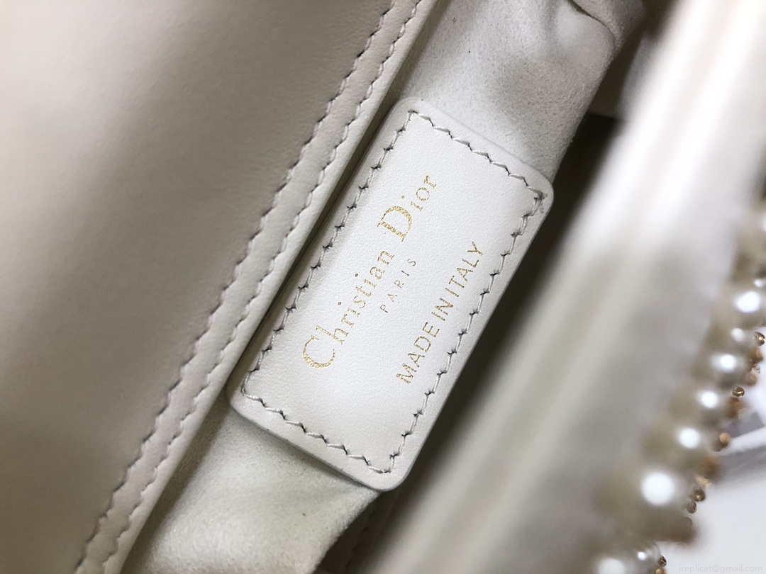 Dior S0856 MICRO LADY Dior Bag White Cannage Lambskin with Pearl