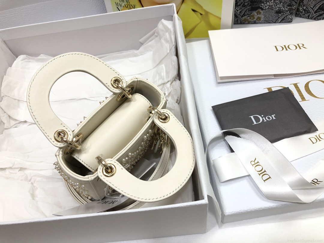 Dior S0856 MICRO LADY Dior Bag White Cannage Lambskin with Pearl