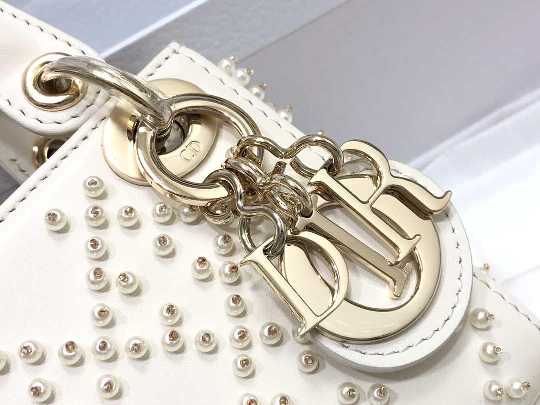 Dior S0856 MICRO LADY Dior Bag White Cannage Lambskin with Pearl