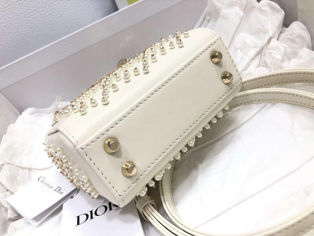 Dior S0856 MICRO LADY Dior Bag White Cannage Lambskin with Pearl