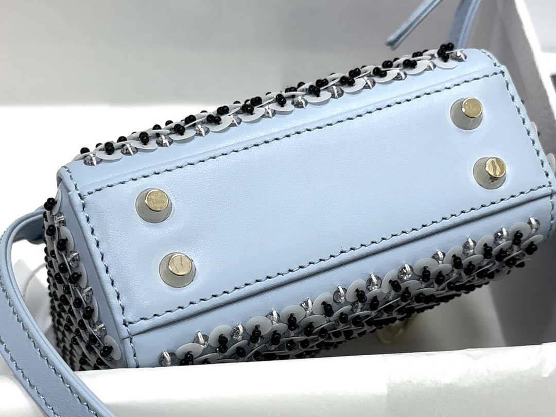 Dior S0856 Micro Lady Dior Bag Horizon Blue Metallic Cannage Lambskin embroidery sequins