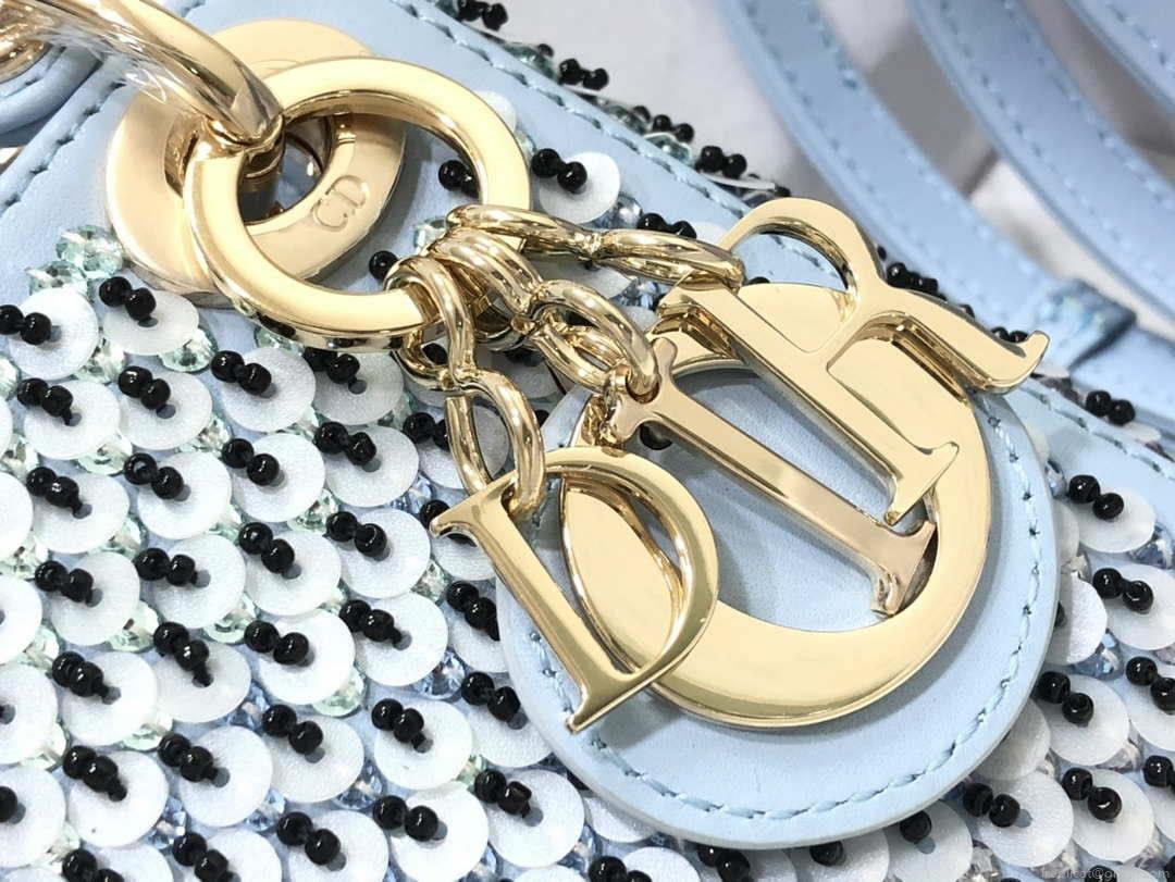 Dior S0856 Micro Lady Dior Bag Horizon Blue Metallic Cannage Lambskin embroidery sequins