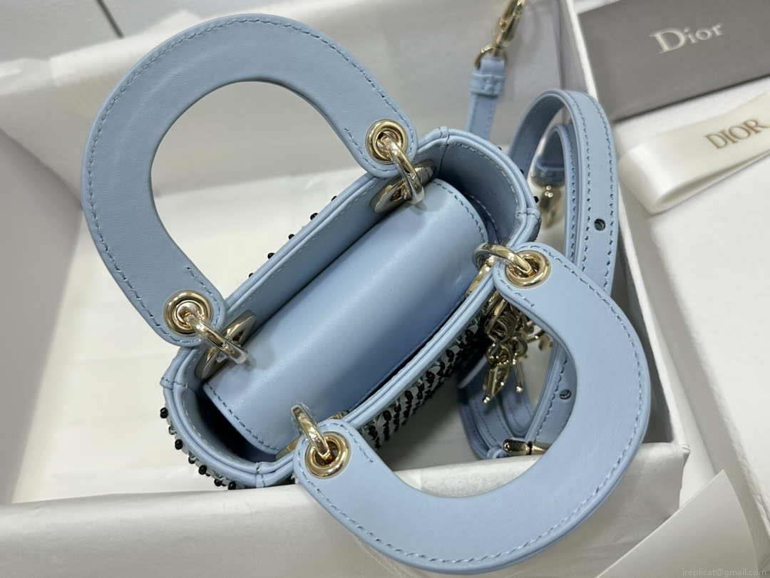 Dior S0856 Micro Lady Dior Bag Horizon Blue Metallic Cannage Lambskin embroidery sequins
