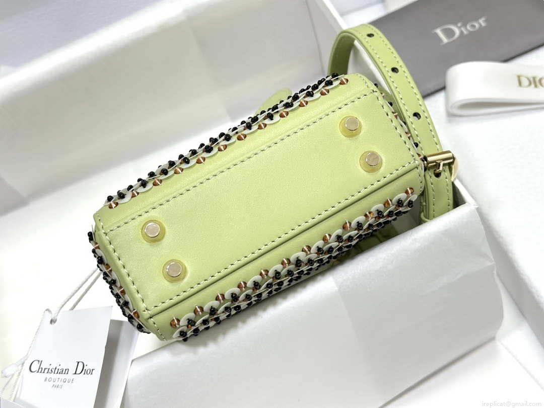Dior S0856 Micro Lady Dior Bag Horizon Green Metallic Cannage Lambskin embroidery sequins