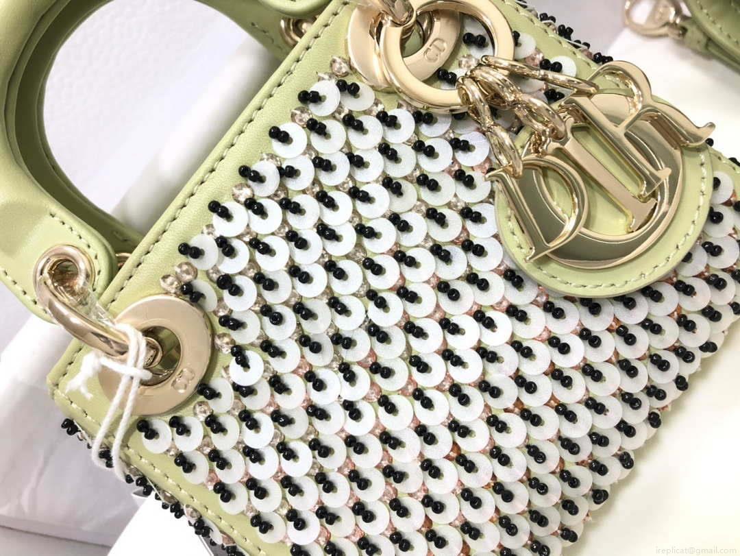 Dior S0856 Micro Lady Dior Bag Horizon Green Metallic Cannage Lambskin embroidery sequins