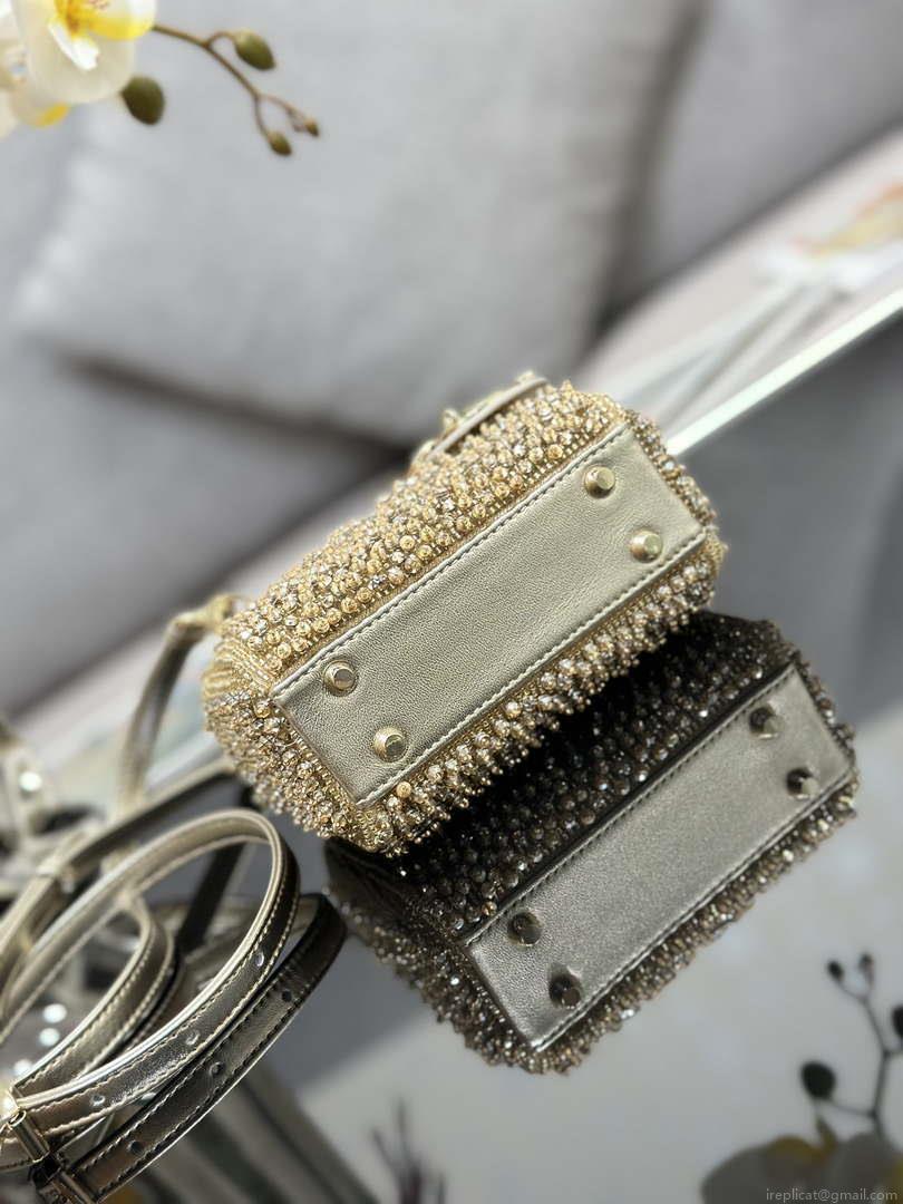 Dior S0856 MICRO LADY DIOR BAG Horizon Metallic Cannage Lambskin embroidery beads
