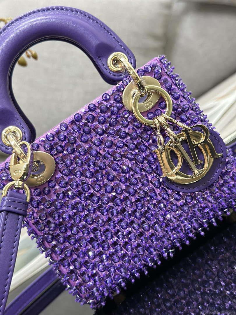 Dior S0856 MICRO LADY BAG Horizon Metallic Cannage Lambskin embroidery beads Purple