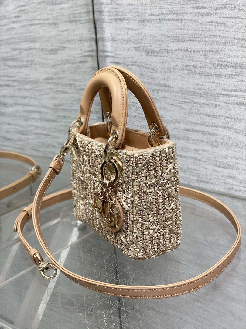 Dior S0856 MICRO LADY BAG Limited edition handmade beads Lambskin Apricot