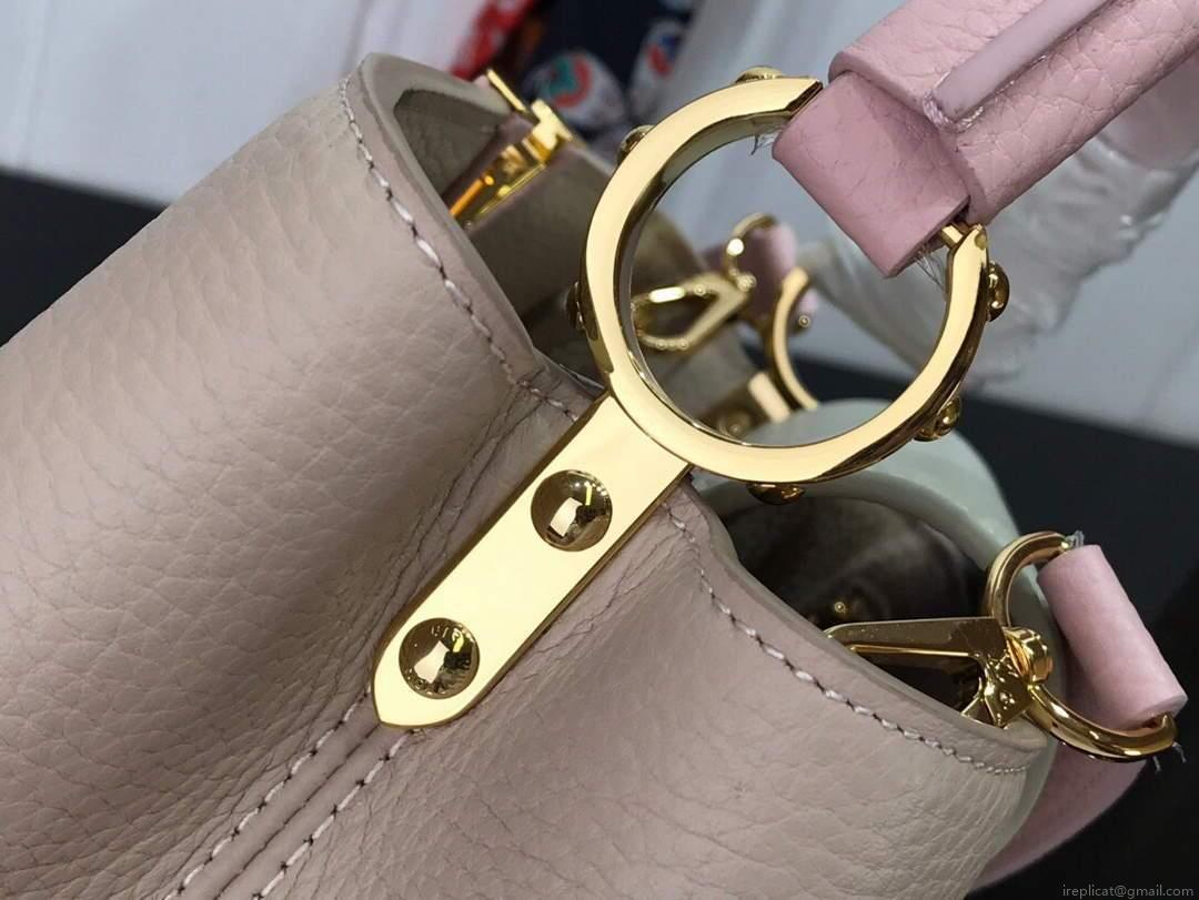 LV M57523 Louis Vuitton Capucines MM Handbag Gray Pink