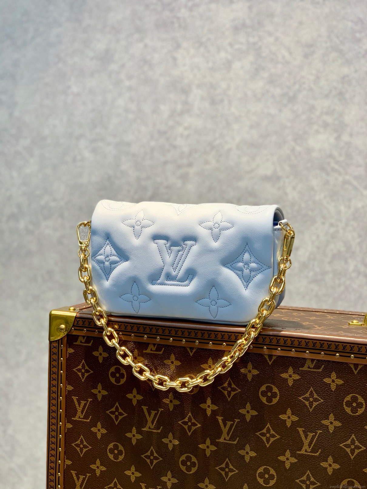 LV M81399 Louis Vuitton Wallet On Strap Bubblegram Glacier Blue