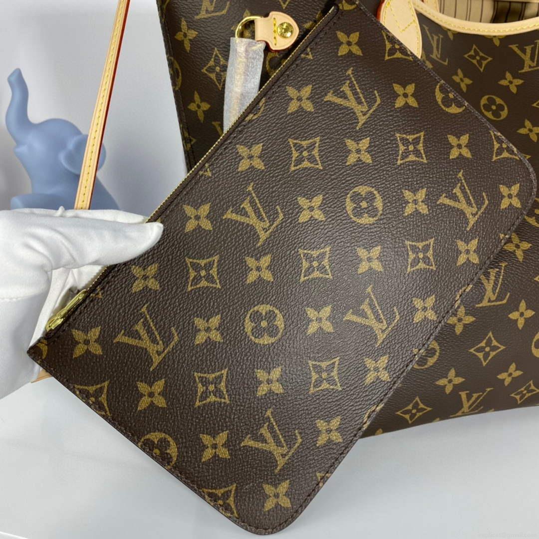 Louis Vuitton LV M40995 Neverfull MM Monogram Canvas Beige