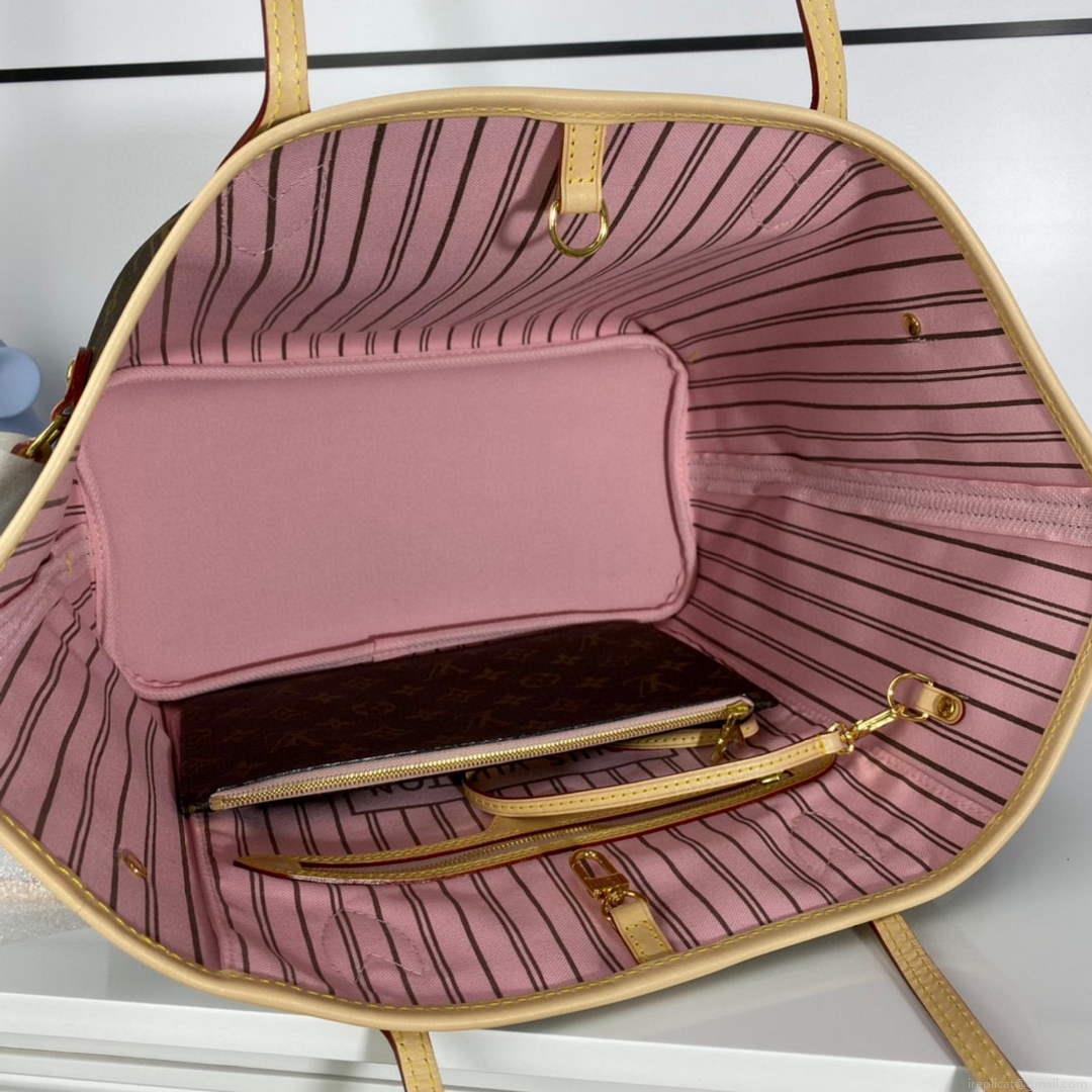 Louis Vuitton LV M50366 Neverfull MM Monogram Canvas Cerise Pink