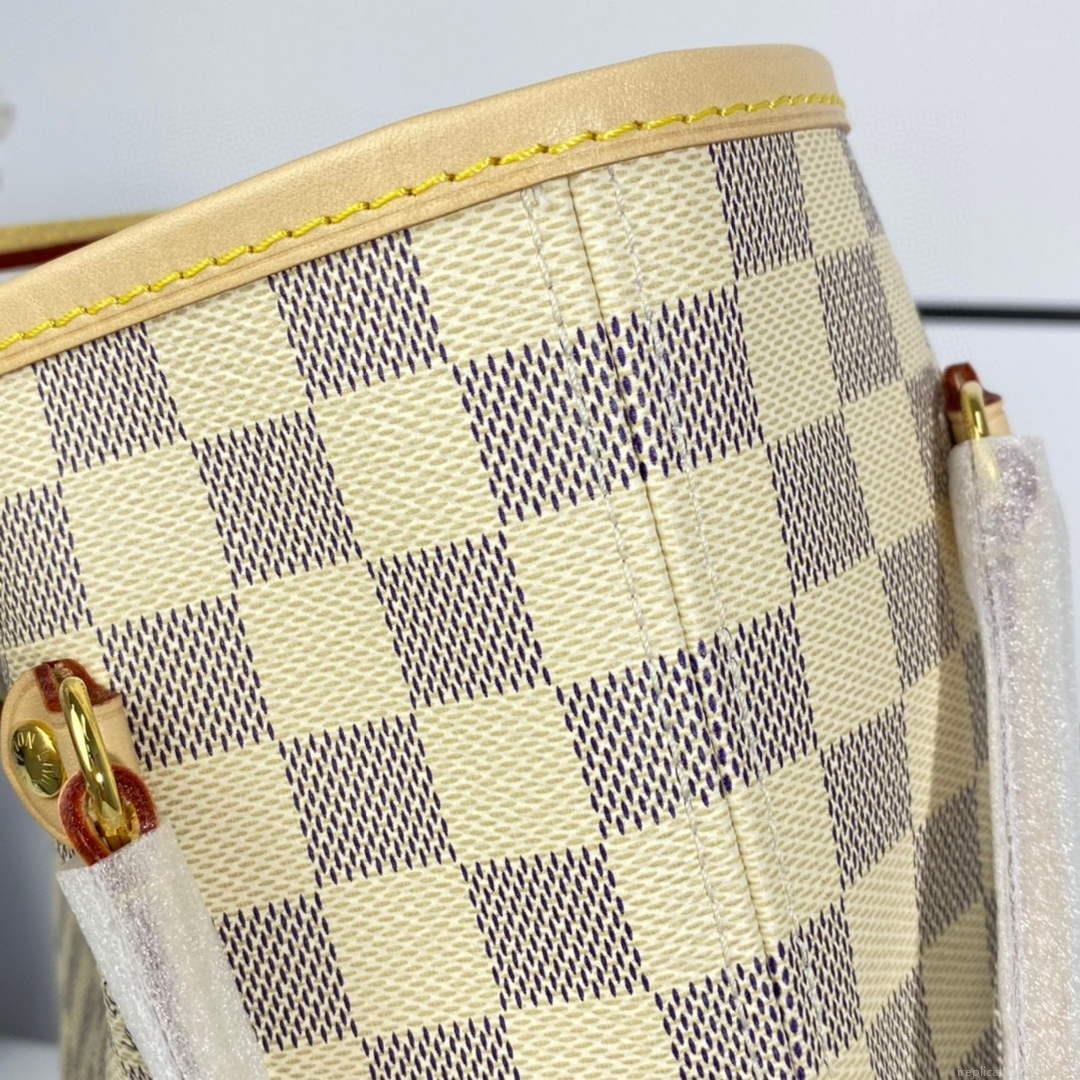 Louis Vuitton LV N41361 Neverfull MM Damier Azur Rose Ballerine Pink