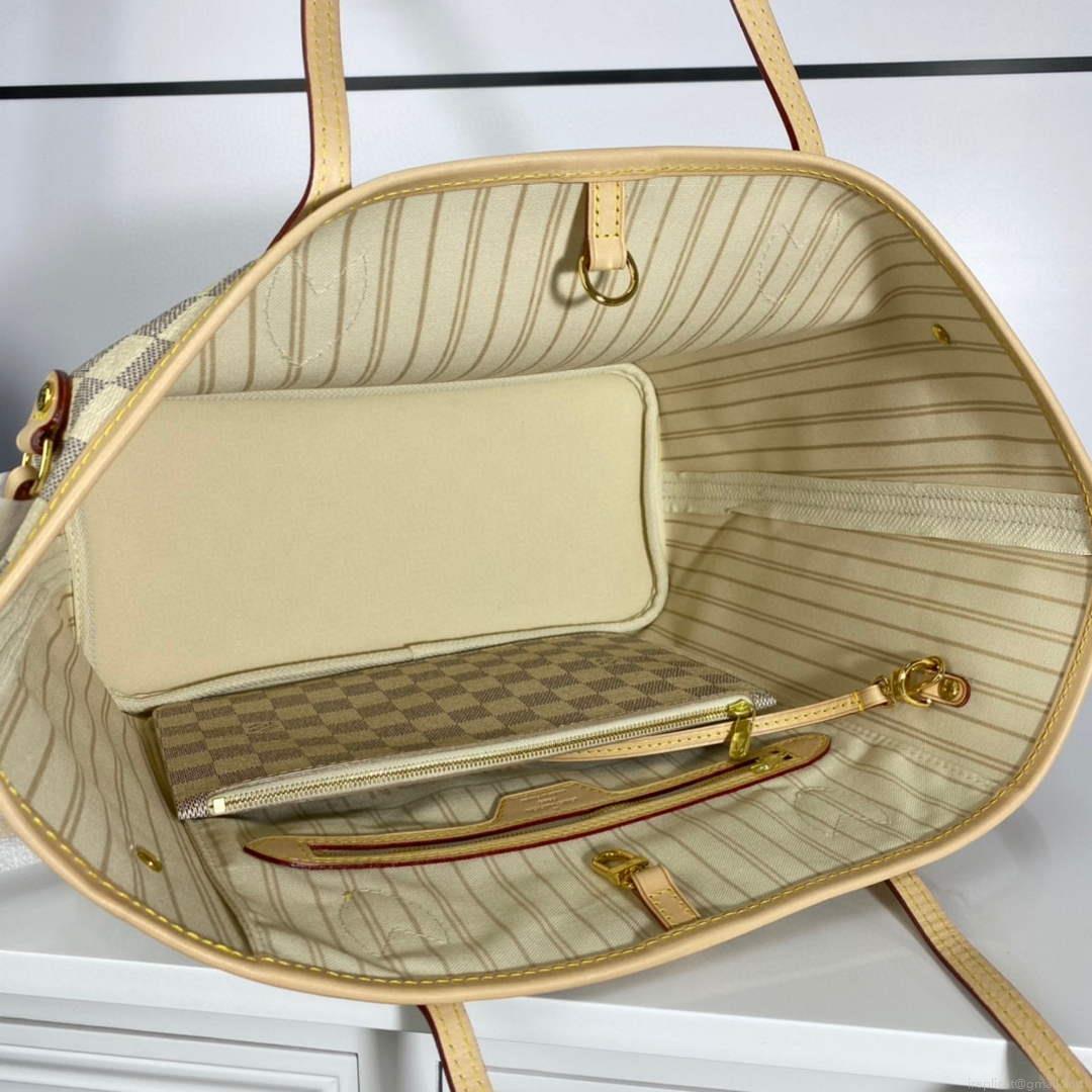 Louis Vuitton LV N41361 Neverfull MM Damier Azur Beige