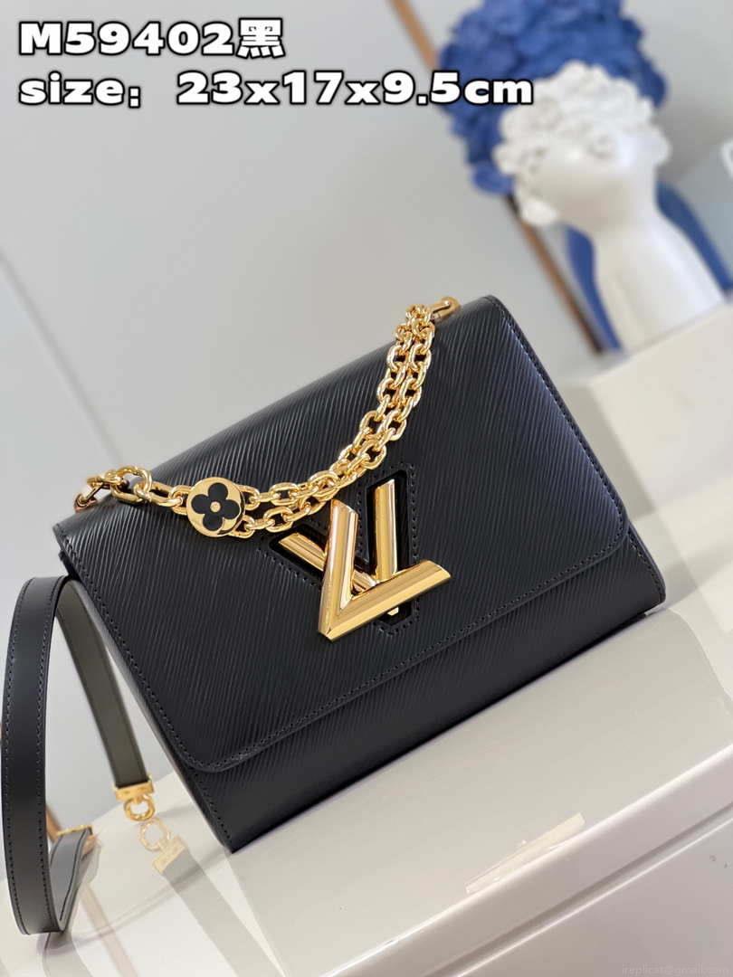 Louis Vuitton LV M59402 Twist MM Bag Epi Black with Black