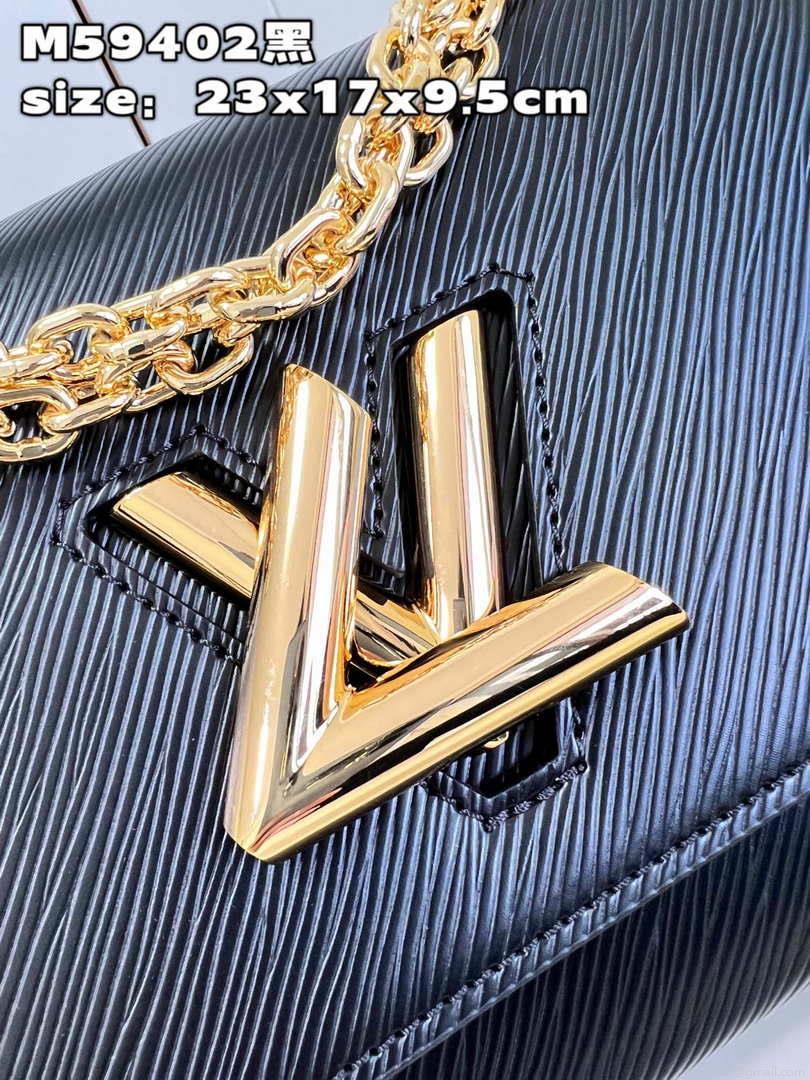 Louis Vuitton LV M59402 Twist MM Bag Epi Black with Black