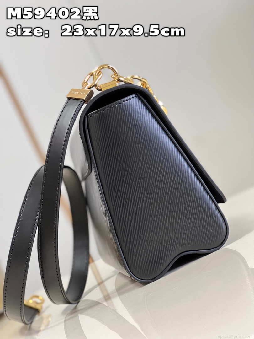 Louis Vuitton LV M59402 Twist MM Bag Epi Black with Black