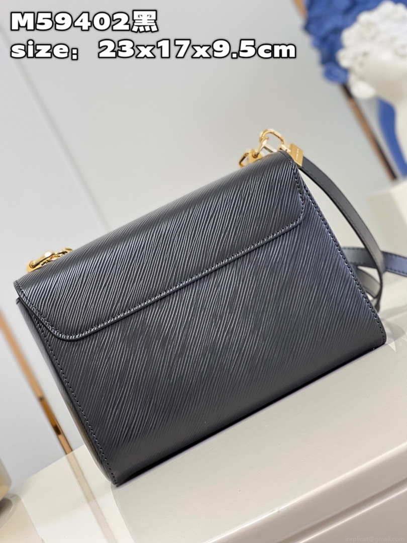 Louis Vuitton LV M59402 Twist MM Bag Epi Black with Black