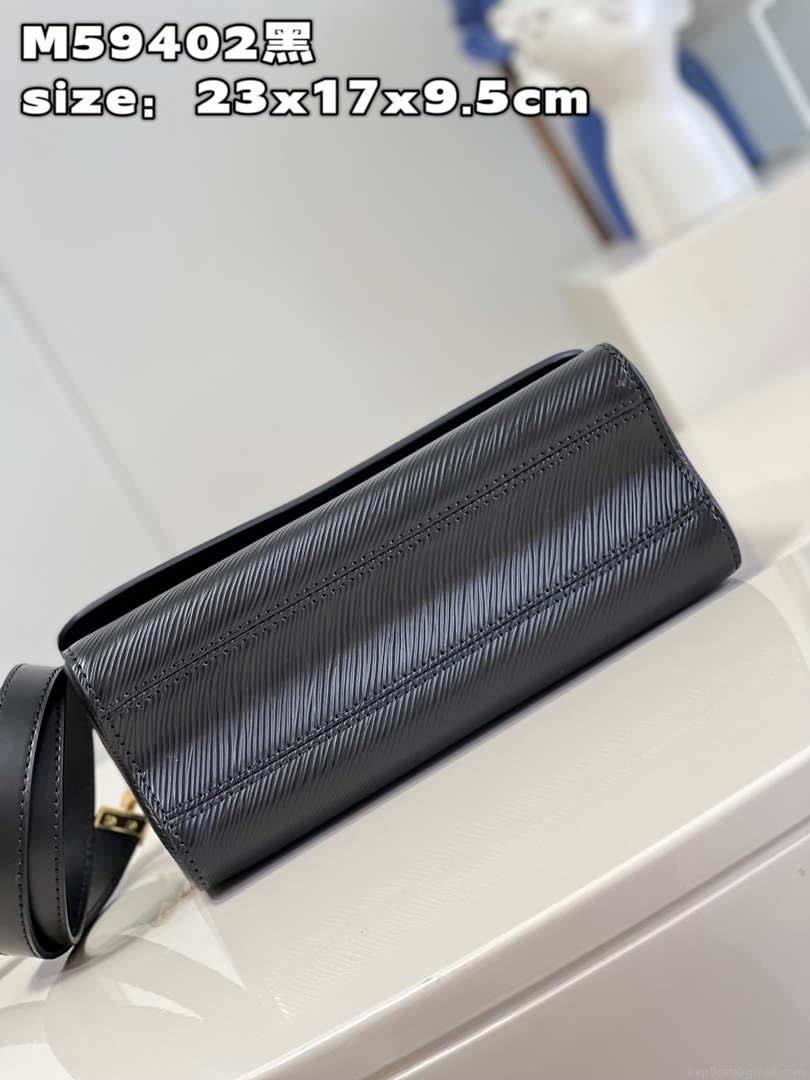 Louis Vuitton LV M59402 Twist MM Bag Epi Black with Black
