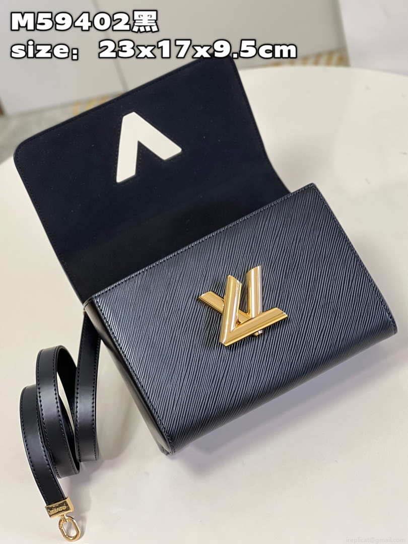 Louis Vuitton LV M59402 Twist MM Bag Epi Black with Black