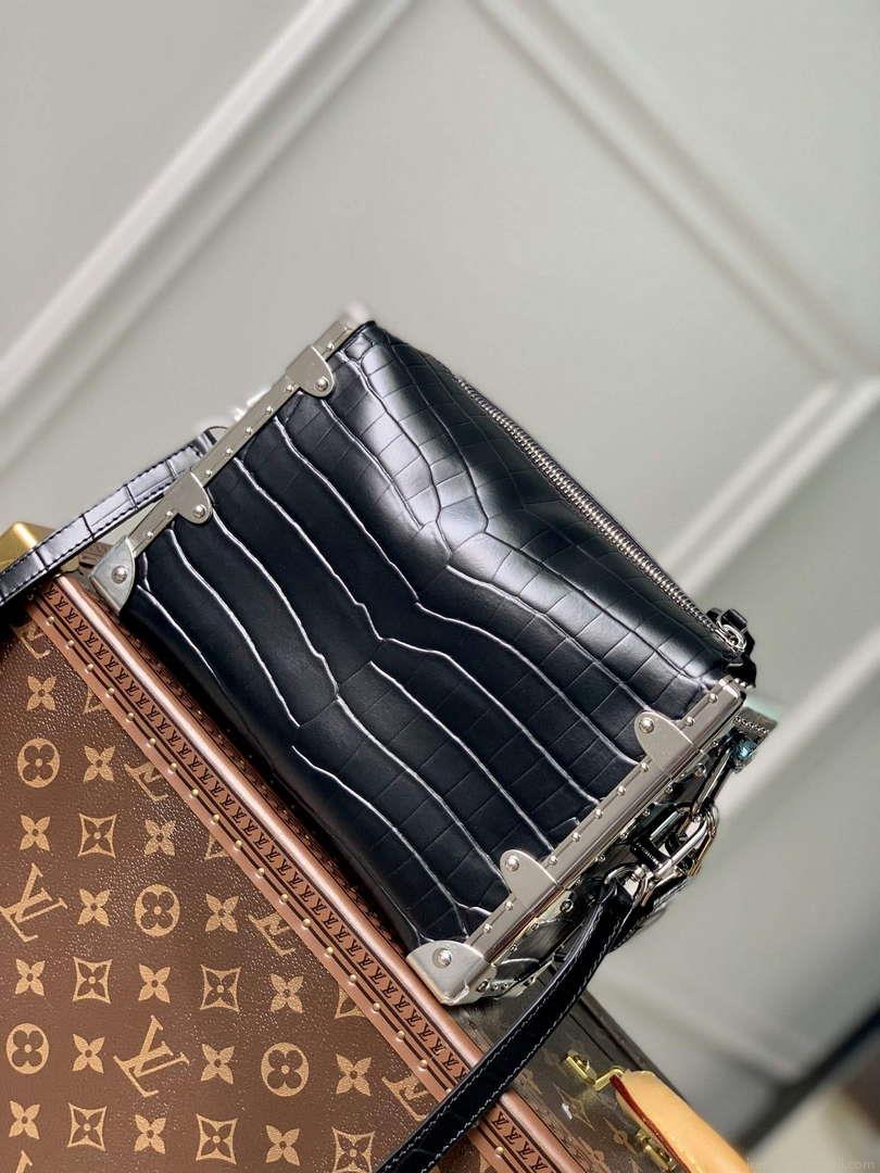 LV M21741 Louis Vuitton Side Trunk PM Bag Black Crocodile pattern