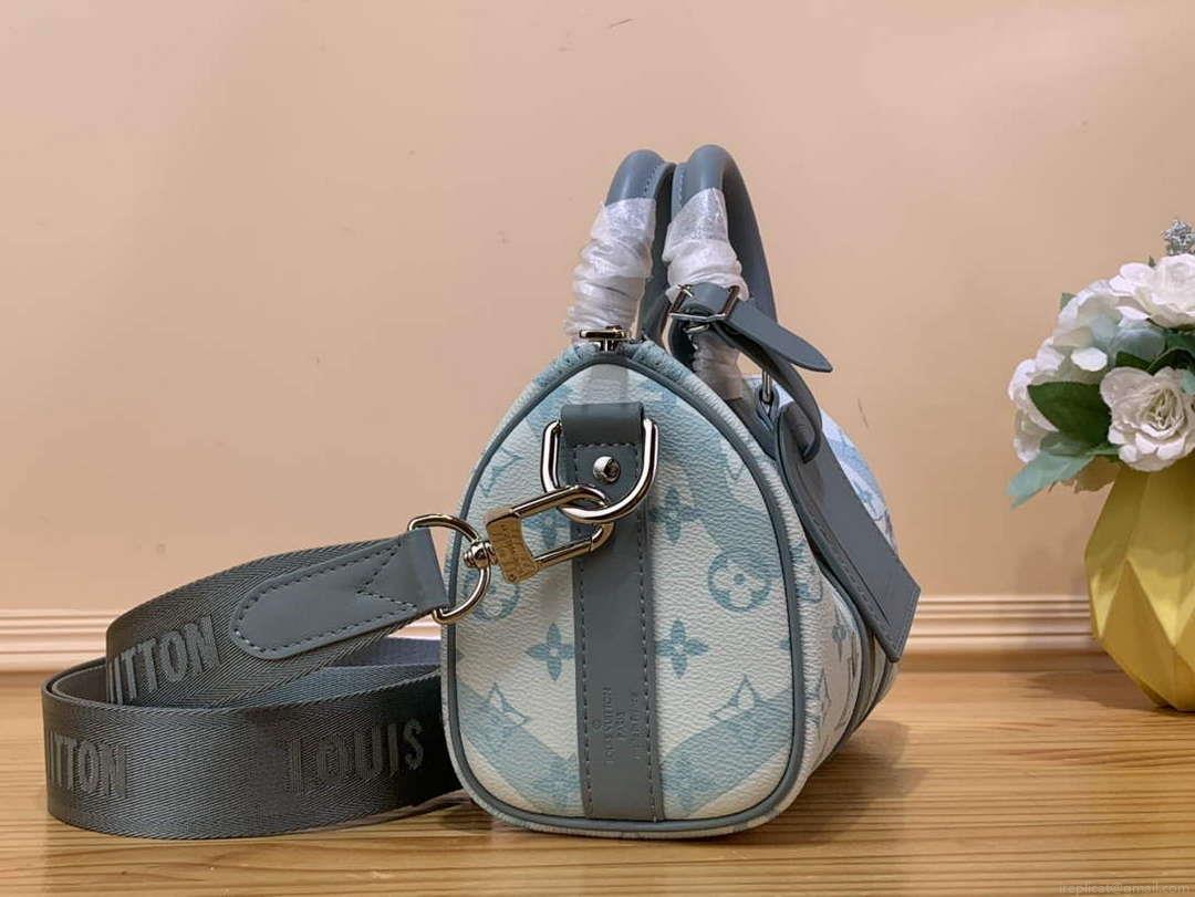 LV M22527 Louis Vuitton Keepall Bandoulière 25 Bag Crystal Blue