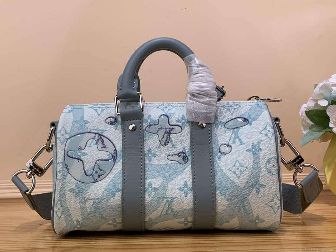 LV M22527 Louis Vuitton Keepall Bandoulière 25 Bag Crystal Blue